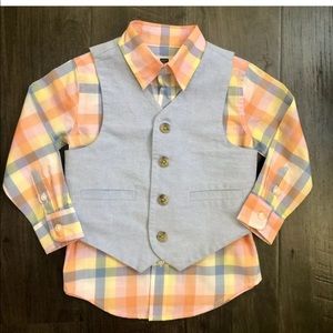 Janie and Jack Multicolor Plaid Button Down Shirt with Gray Vest